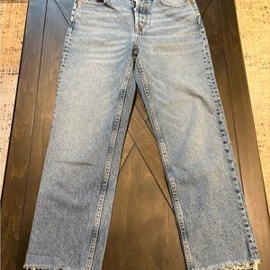 Zara Light Blue Straight Leg Jeans with Button Fly